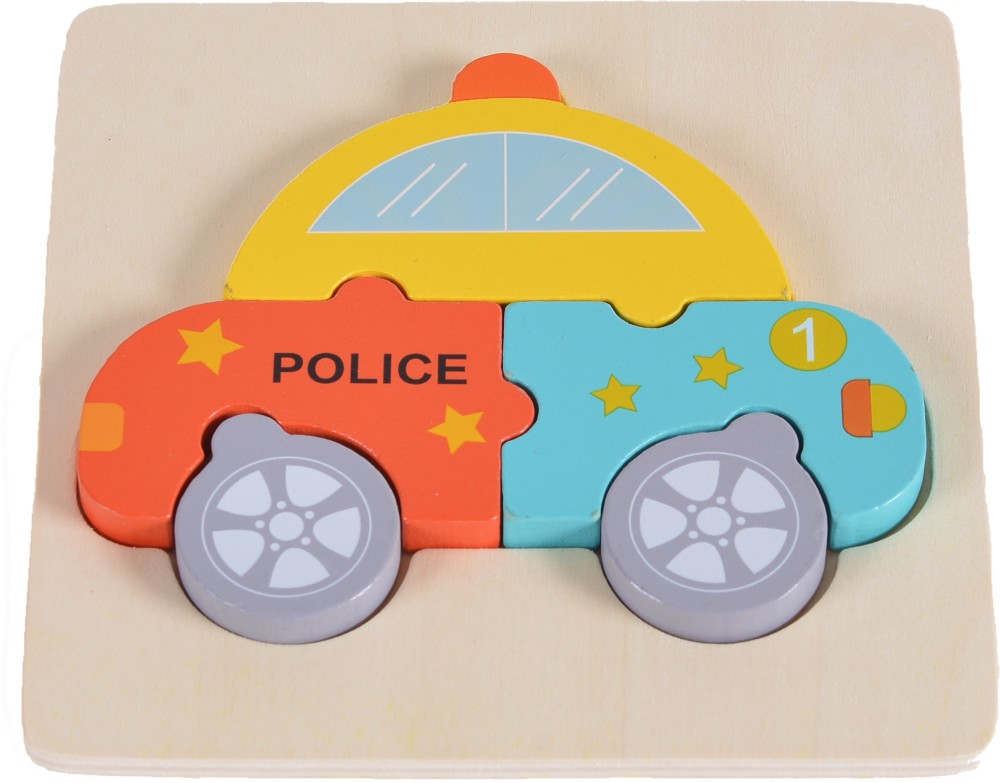 Полицейска кола - Детски дървен пъзел от 5 части - пъзел