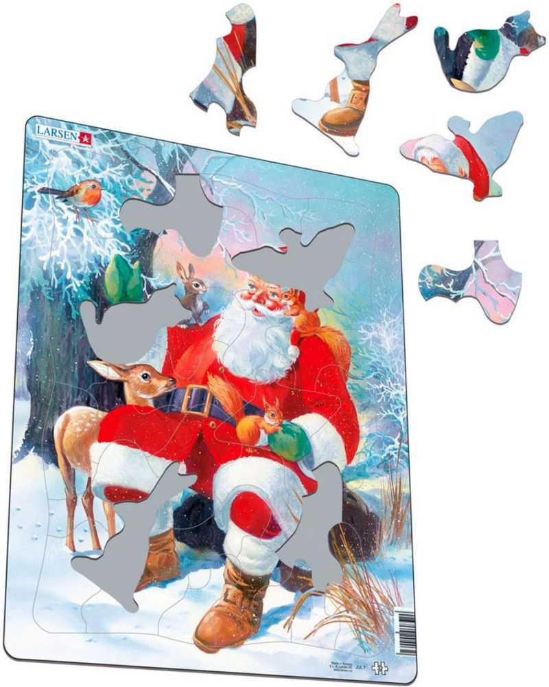 Дядо Коледа и животните - Пъзел в картонена подложка от 32 части в нестандартна форма - пъзел