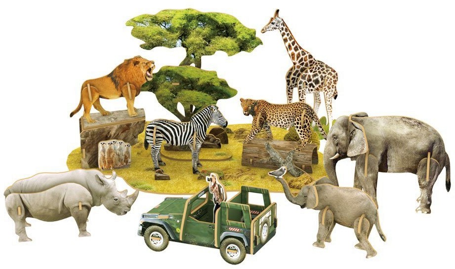 Дивият свят на Африка - 3D картонен пъзел от 69 части от колекцията National Geographic Kids - пъзел