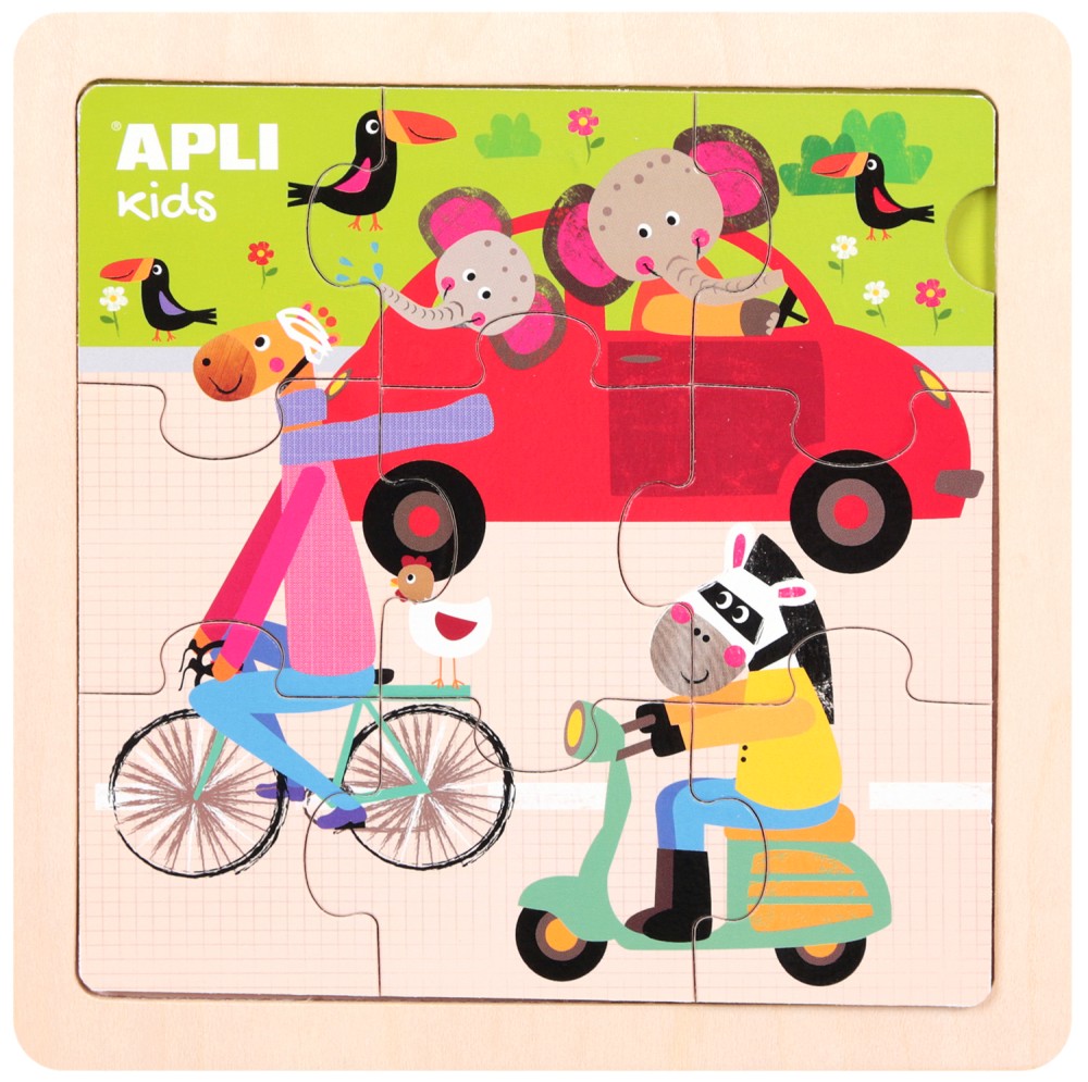 Животни на превозни средства - Детски дървен пъзел с едри елементи - пъзел