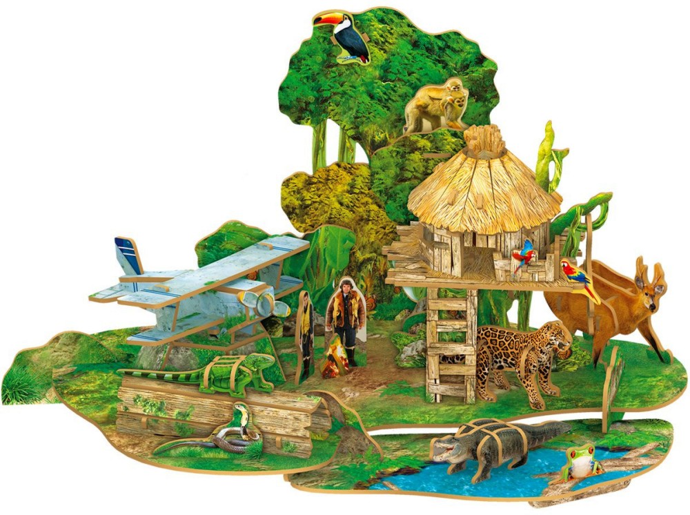 Амазонска дъждовна гора - 3D картонен пъзел от 67 части от колекцията National Geographic Kids - пъзел