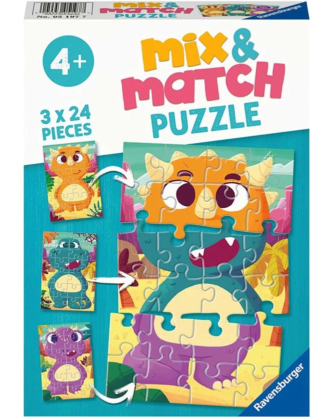 Динозаври Динозаври - 3 пъзела от 24 части от колекцията Mix and Match - пъзел