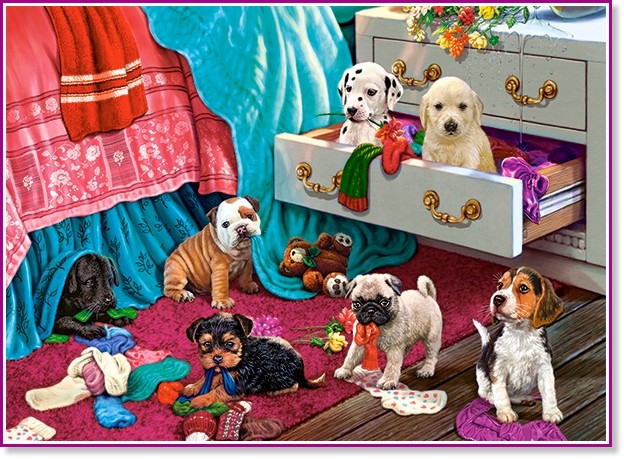 Пакостливи кученца - Пъзел от 300 части от колекцията "Premium" - пъзел