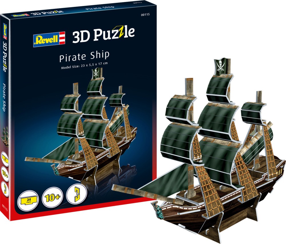 Пиратски кораб - 3D картонен пъзел от 24 части - пъзел