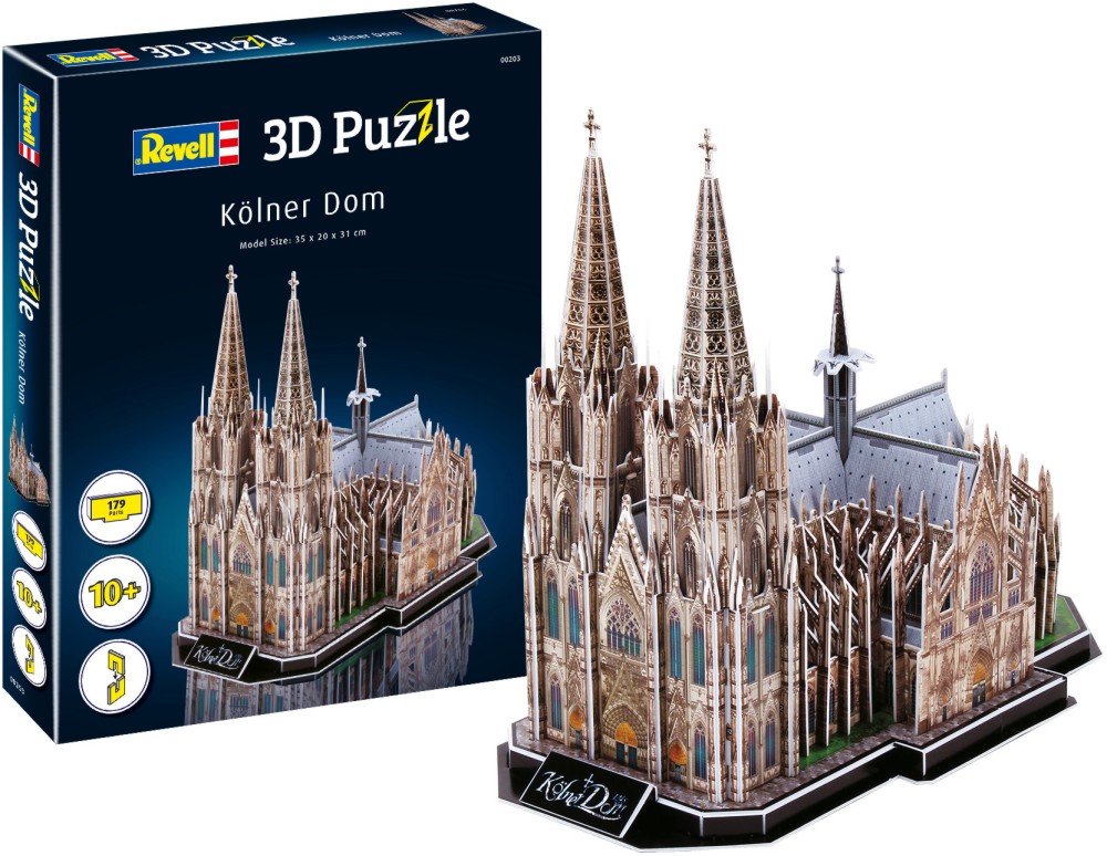 Кьолнската катедрала Свети Петър и Света Мария - 3D картонен пъзел от 179 части - пъзел