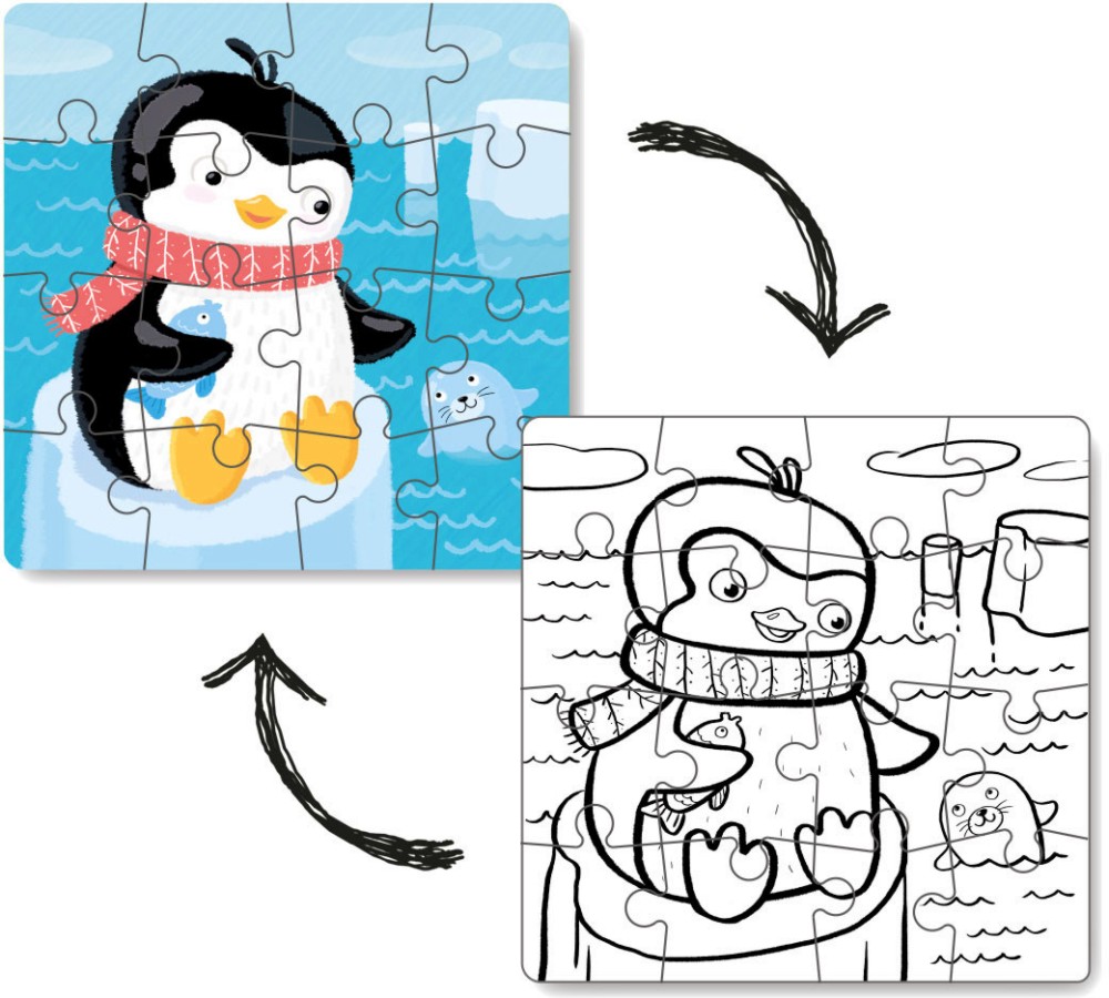 Пингвин - Двулицев пъзел от 16 части - пъзел