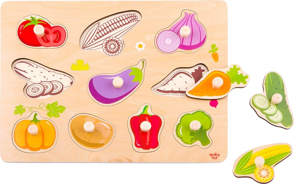 Зеленчуци - Детски дървен пъзел от 10 части с пинчета - пъзел