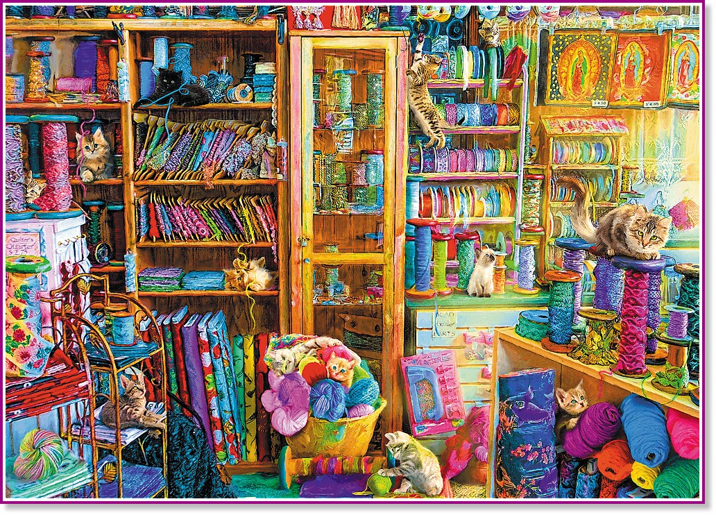 Библиотека с котки - Пъзел от 2000 части на Ейми Стюарт от колекцията "Premium Quality" - пъзел