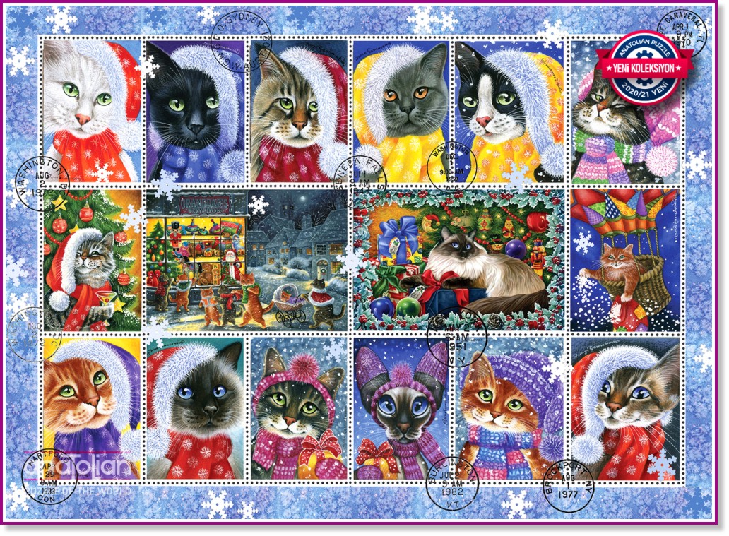 Коледни котки - Пъзел от 1000 части - пъзел