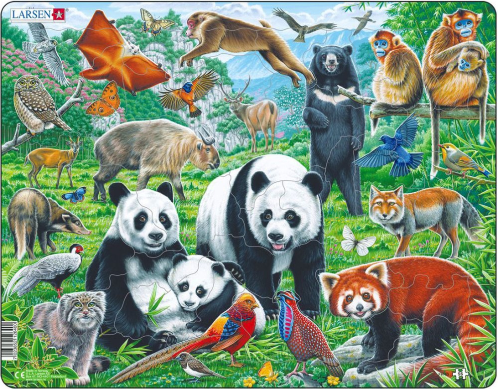 Животни в джунглата - Пъзел в картонена подложка от 56 части в нестандартна форма - пъзел