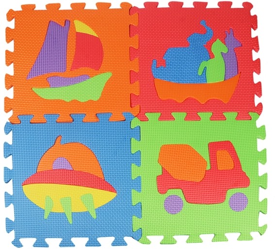 Превозни средства - Детски пъзел-килим от 10 меки части - пъзел