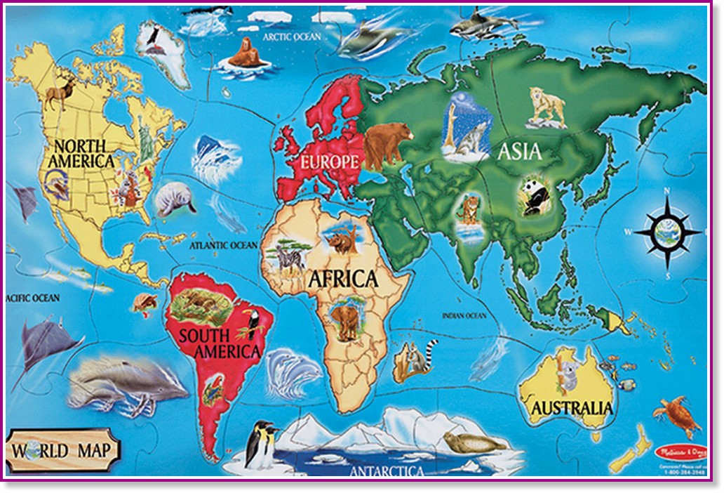 Карта на света - Пъзел от 33 нестандартни части - пъзел
