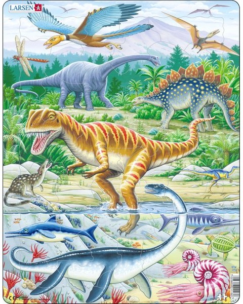 Динозаври - Пъзел в картонена подложка от 35 части в нестандартна форма - пъзел