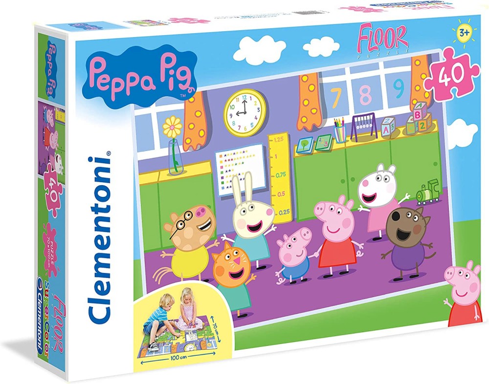 Пепа и приятели на училище - Детски пъзел килим от 40 части, на тема Peppa Pig - пъзел