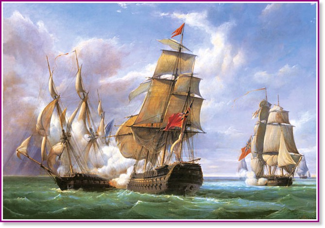 Битка между френска фрегата и английски кораб - Пъзел от 3000 части - пъзел