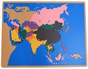Карта на Азия - Детски дървен пъзел с пинчета по метода на Монтесори - пъзел