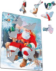 Дядо Коледа и животните - Пъзел в картонена подложка : С части в нестандартна форма - пъзел
