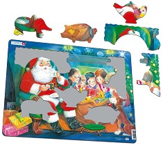 Дядо Коледа и децата - Пъзел в картонена подложка : С части в нестандартна форма - пъзел