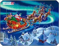 Дядо Коледа в Коледната нощ - Пъзел в картонена подложка : С части в нестандартна форма - пъзел
