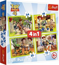 Отбор играчки - 4 пъзела от 35, 48, 54 и 70 части на тема "Играта на играчките" - пъзел
