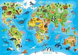 Световна карта с животни - пъзел