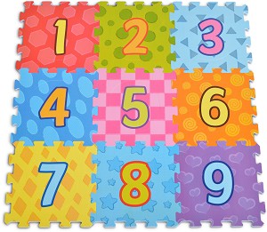 Числата от 1 до 9 - Детски пъзел-килим от 9 меки части - пъзел