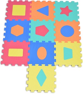Геометрични фигури - Детски пъзел-килим от 10 меки части - пъзел